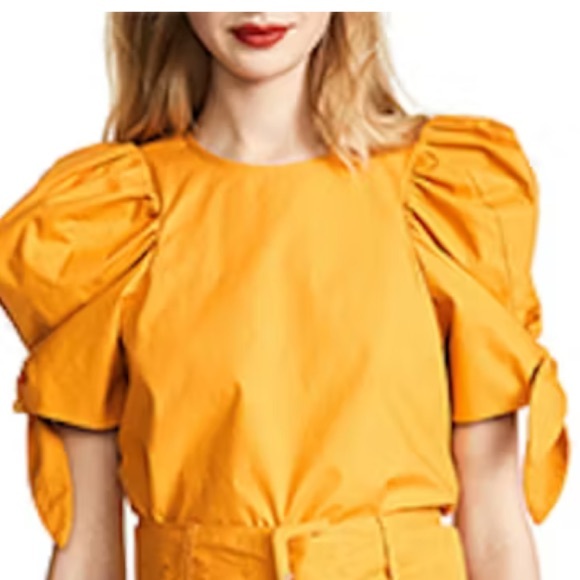 SEA NEW YORK Mustard Puff tie Sleeve Top 6 - Picture 2 of 7